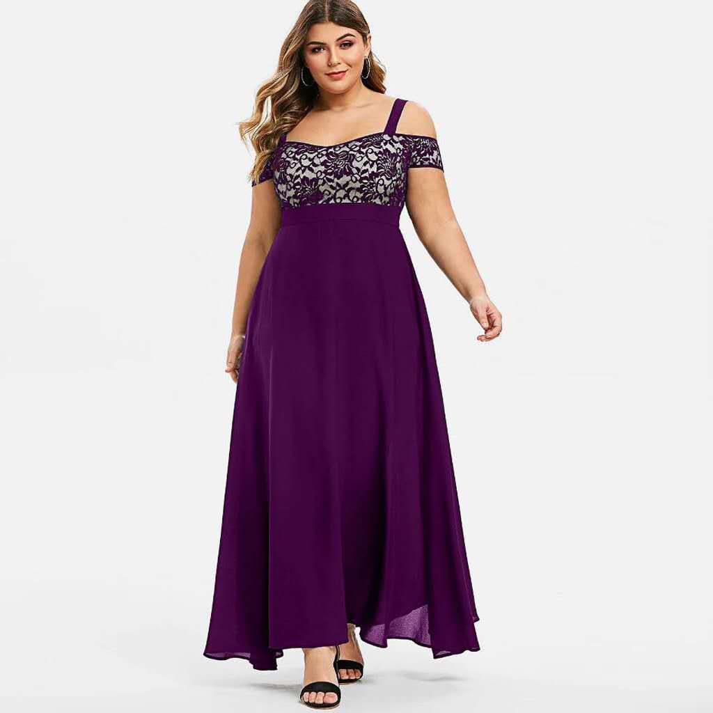 Dam Plus Size Cold Shoulder Floral Lace Maxi Party Evening Camis Long Dress