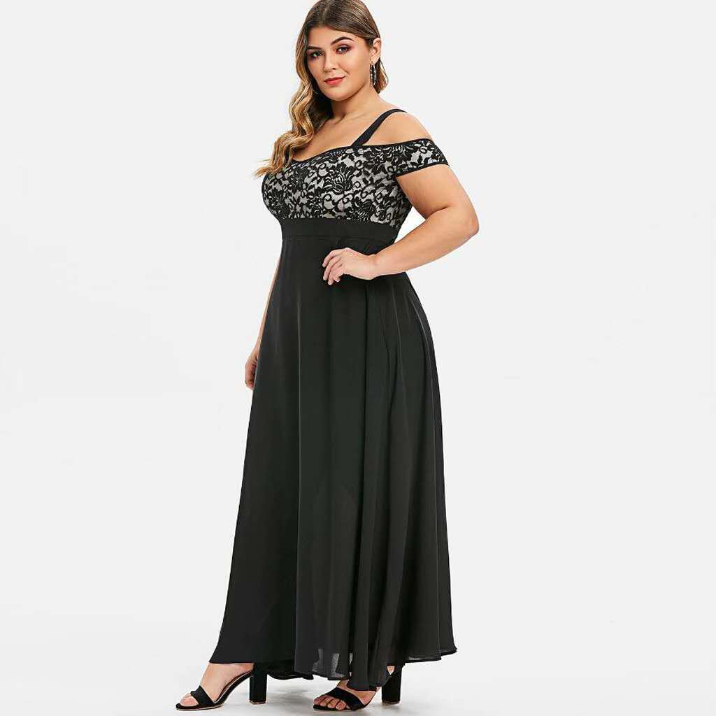 Dam Plus Size Cold Shoulder Floral Lace Maxi Party Evening Camis Long Dress