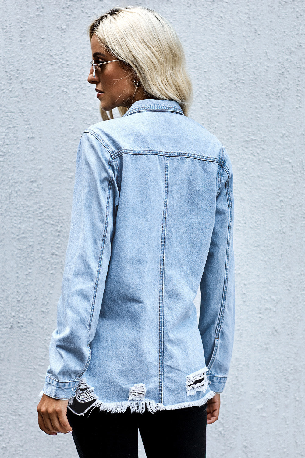 Fade Blue Ripped Denim Jacket