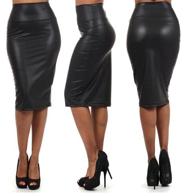 High Waist Faux Leather Pencil Skirt