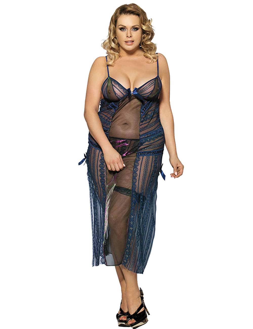 Long Transparent Plus Size Lingerie Dress With Side Open