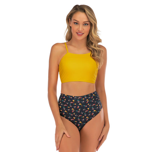 Women's Belly Covering Fashion Suspenders Split Triangle Swimsuit Tankini