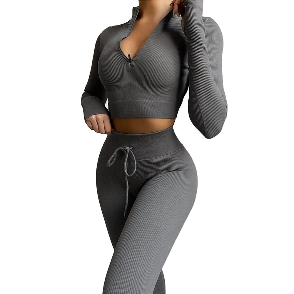 Kvinnor 2 delar Yoga Set Långärmad Girl Fitness Crop Top Underkläder 