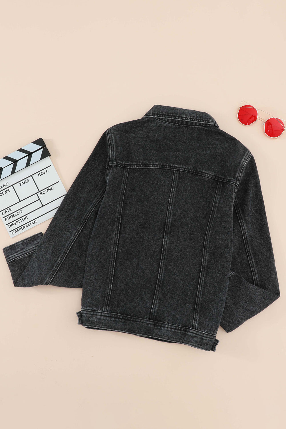 Gray Wash Button Pocket Denim Jacket