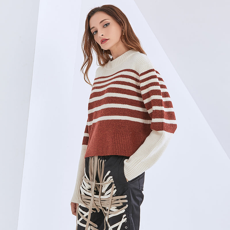 O Neck Long Sleeve Striped Sweaters Women Jumper