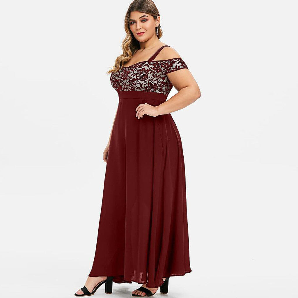 Dam Plus Size Cold Shoulder Floral Lace Maxi Party Evening Camis Long Dress