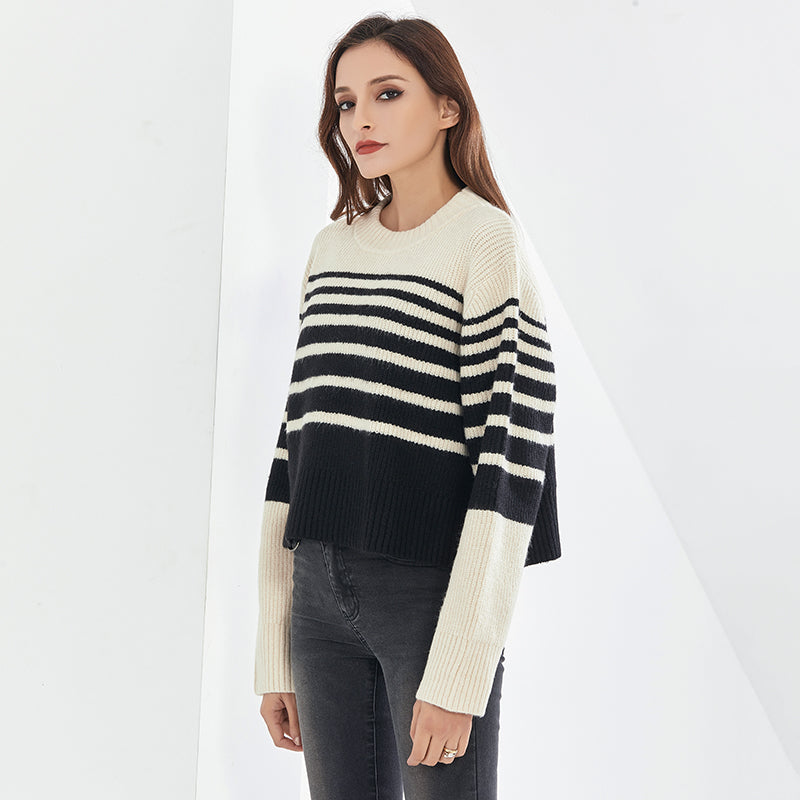 O Neck Long Sleeve Striped Sweaters Women Jumper