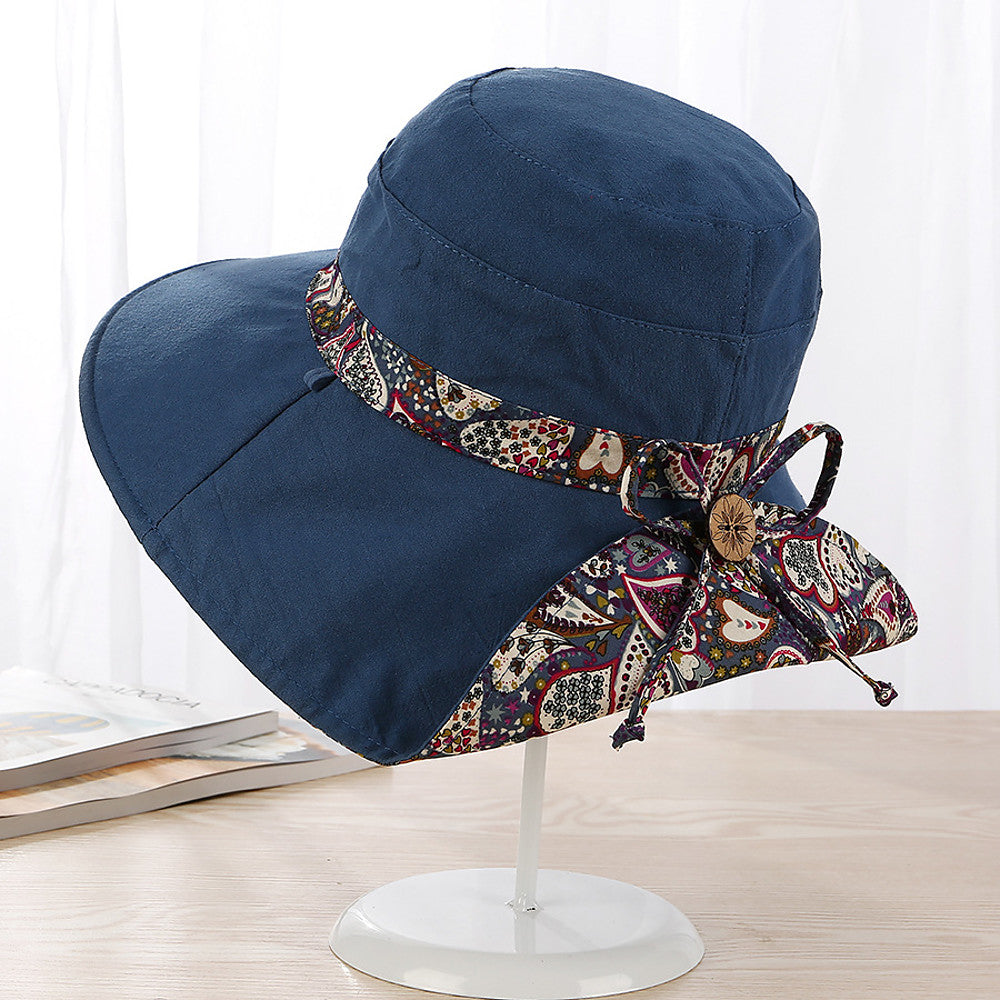 Women's Basic Cute Cotton Floppy Hat Sun Hat-Floral Color Block Spring Summer Wine Blushing Pink Navy Blue