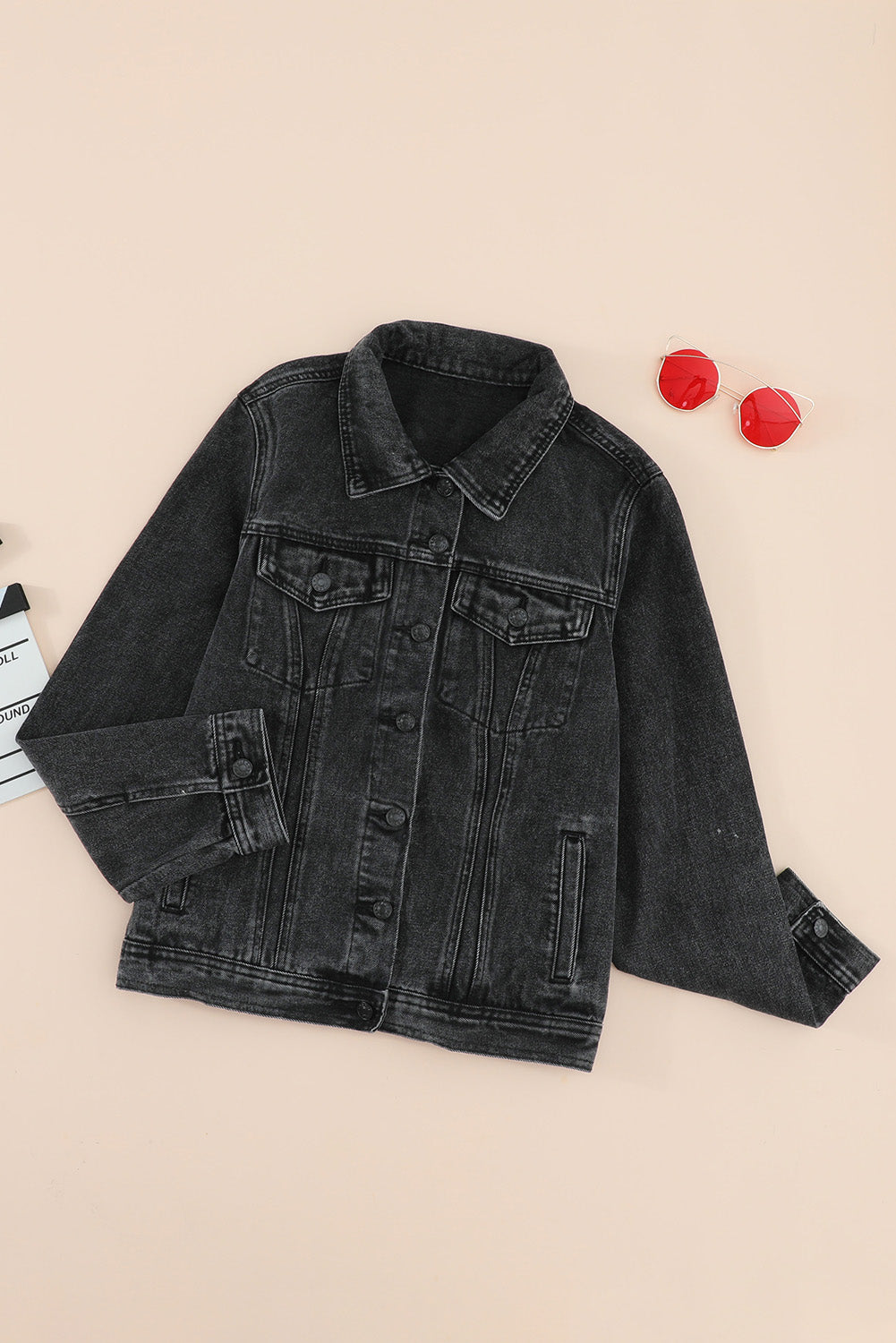 Gray Wash Button Pocket Denim Jacket