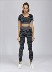 Sexy Women Yoga Suit High Waist 2 Pieces Camo Workout Leggings Sets