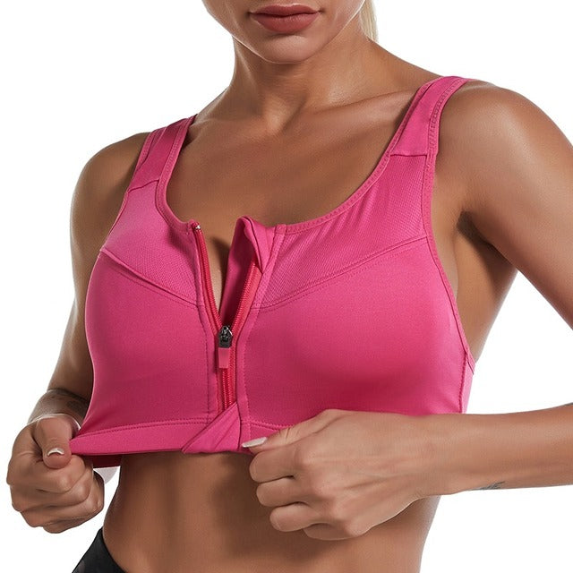 Sports Bra Women Gym Fitness Zipper High Impact Vest Active Wear