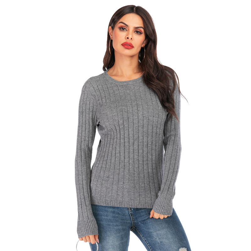 Knitted Pullover Bottoming Shirt Pure Color Tight Stretch Sweater Long-sleeved Women Blouse