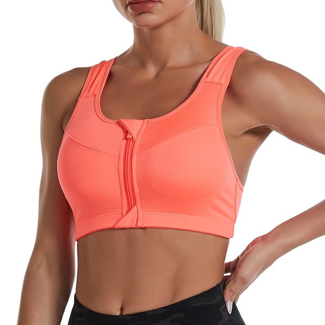 Sports Bra Women Gym Fitness Zipper High Impact Vest Active Wear