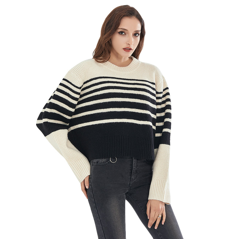 O Neck Long Sleeve Striped Sweaters Women Jumper