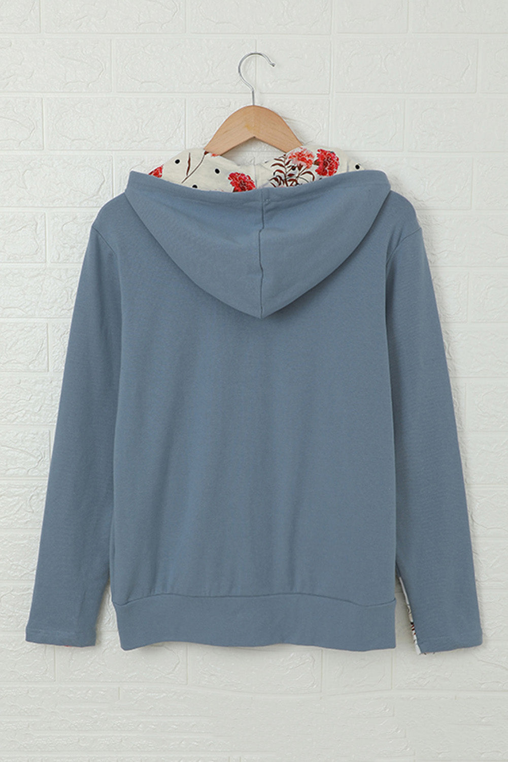 Full Zip Hoodie Coat with Floral Print Hooded Inner