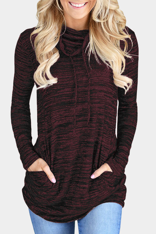 Heather Burgundy Cozy Cowl Neck Drawstring Sweatshirt