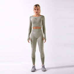 Crop Top High Waist 2 Pcs Seamless Yoga Set Sport Suit