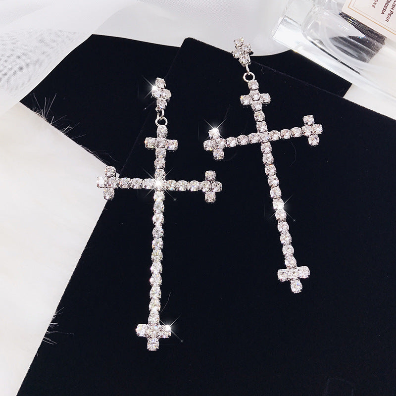 Women Cubic Zirconia Cross Drop Earrings