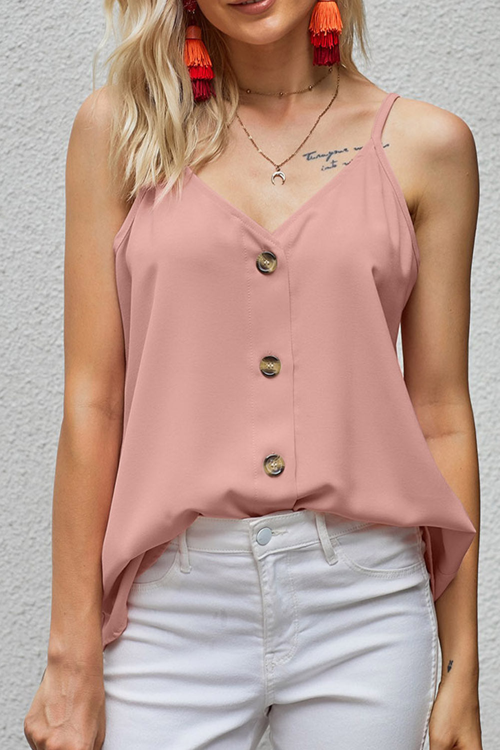 Gray Spaghetti Strap Buttoned Tank Top