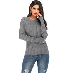 Knitted Pullover Bottoming Shirt Pure Color Tight Stretch Sweater Long-sleeved Women Blouse