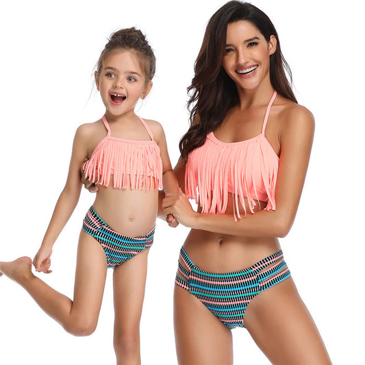 Parent-child Swimsuit European And American Tassel Split Bikini