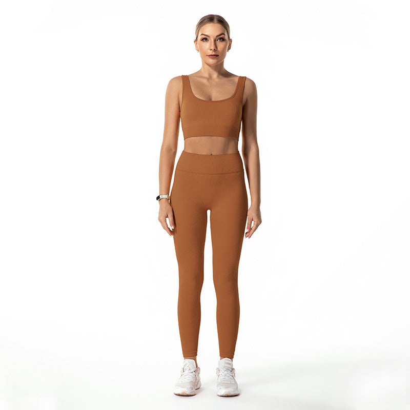 Solid Color Seamless Thread Suit Women's Sports Two-Piece Suit