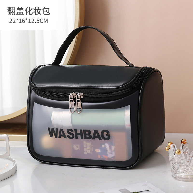 Storage Bag Pu Flip Carrying Bag Translucent Cosmetic Bag