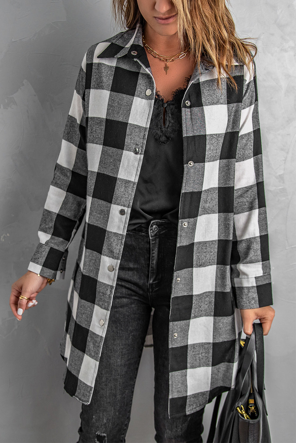 Yellow Turn-down Collar Plaid Shirt Coat