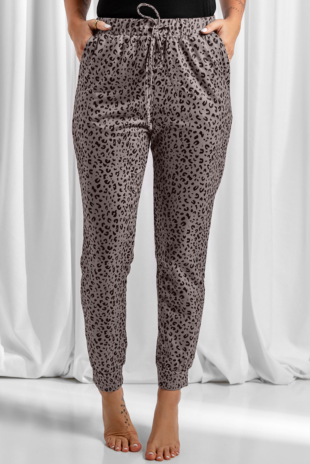 Khaki Breezy Leopard Joggers