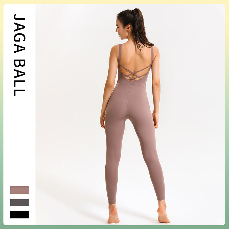 Traje deportivo de fitness todo en uno, traje de yoga de aire para mujer, mono sexy de cadera color melocotón