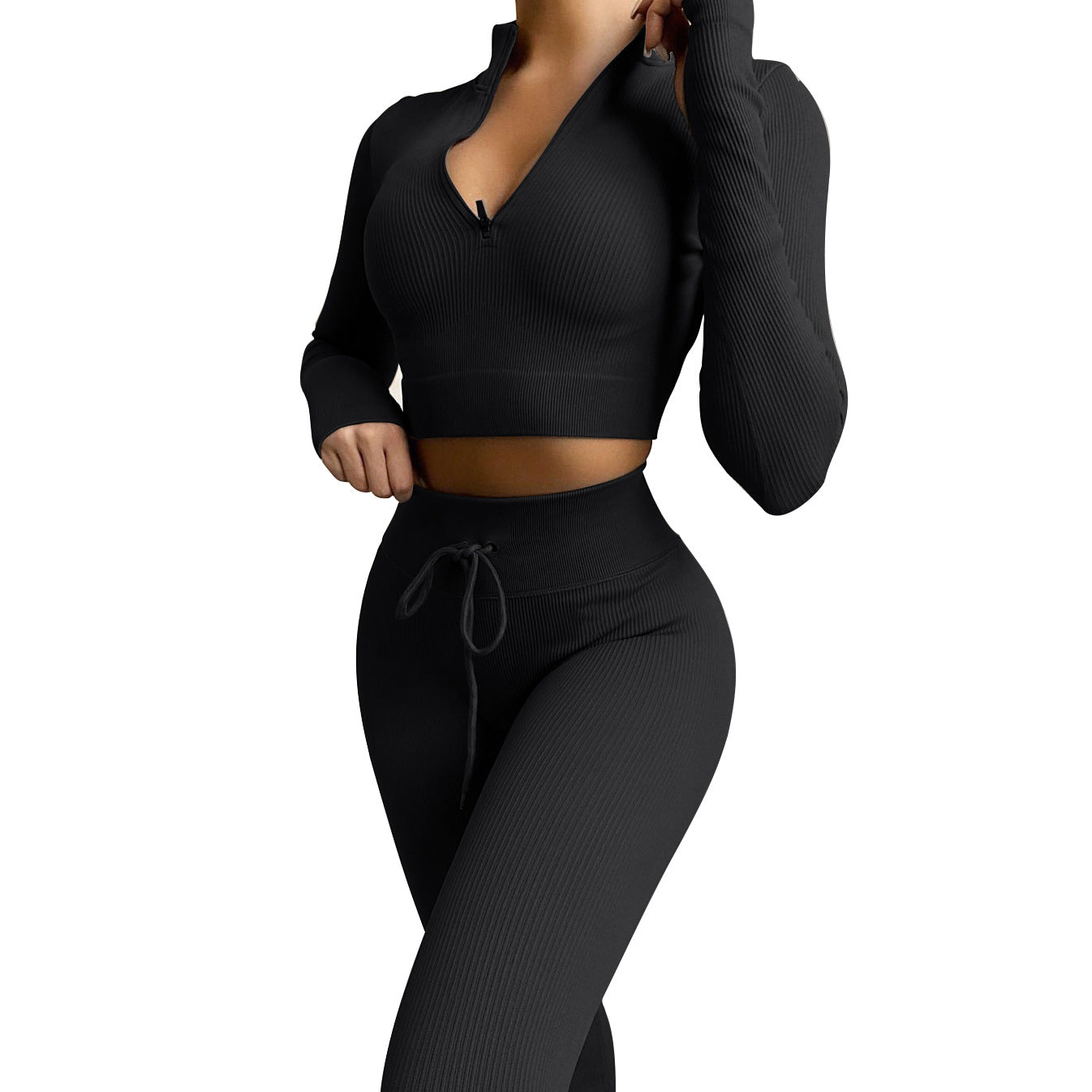 Kvinnor 2 delar Yoga Set Långärmad Girl Fitness Crop Top Underkläder 