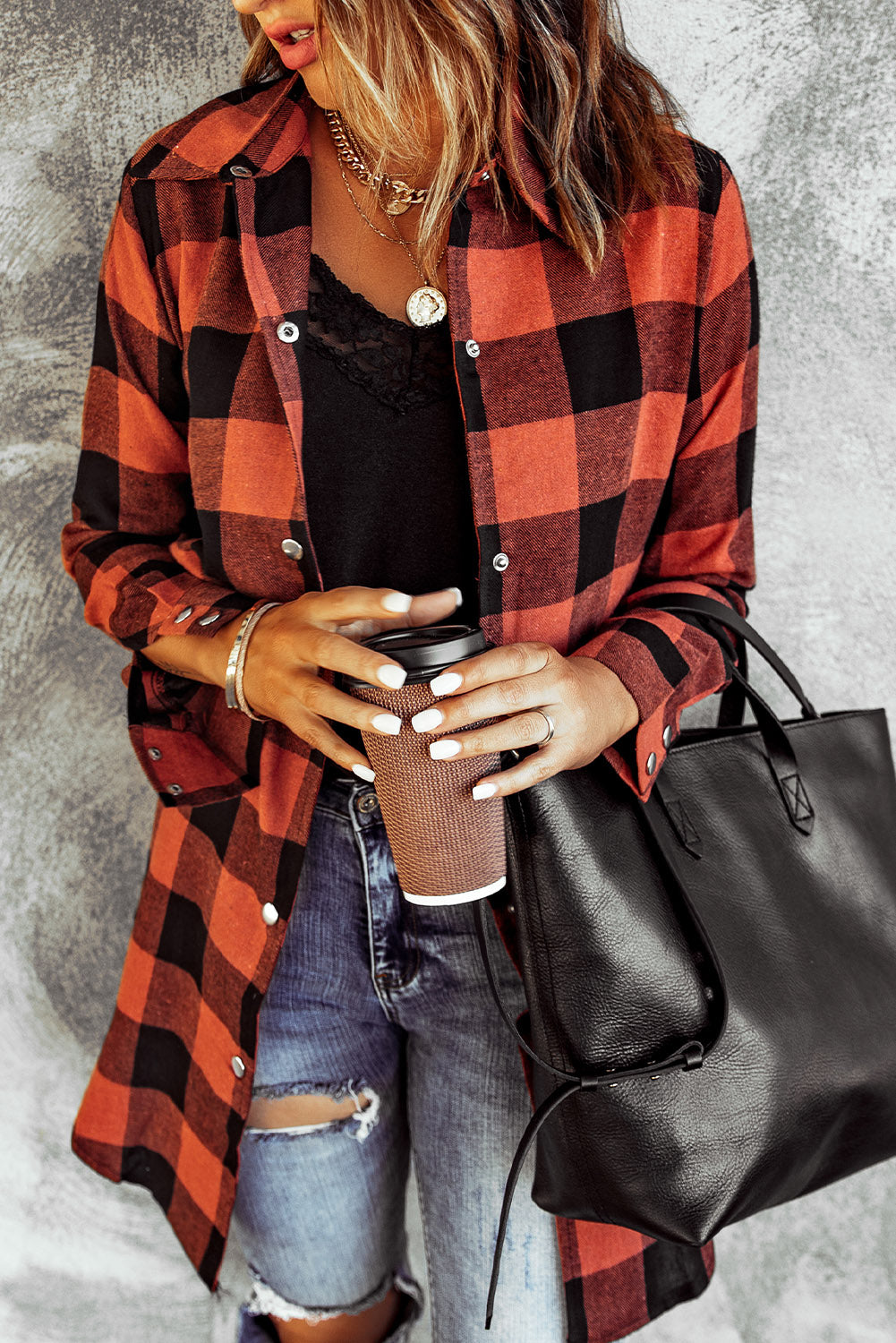 Yellow Turn-down Collar Plaid Shirt Coat