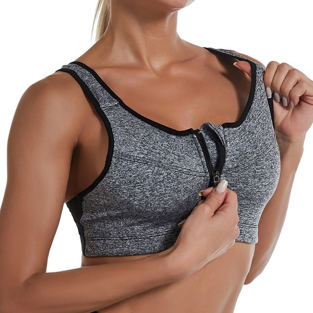 Sports Bra Women Gym Fitness Zipper High Impact Vest Active Wear