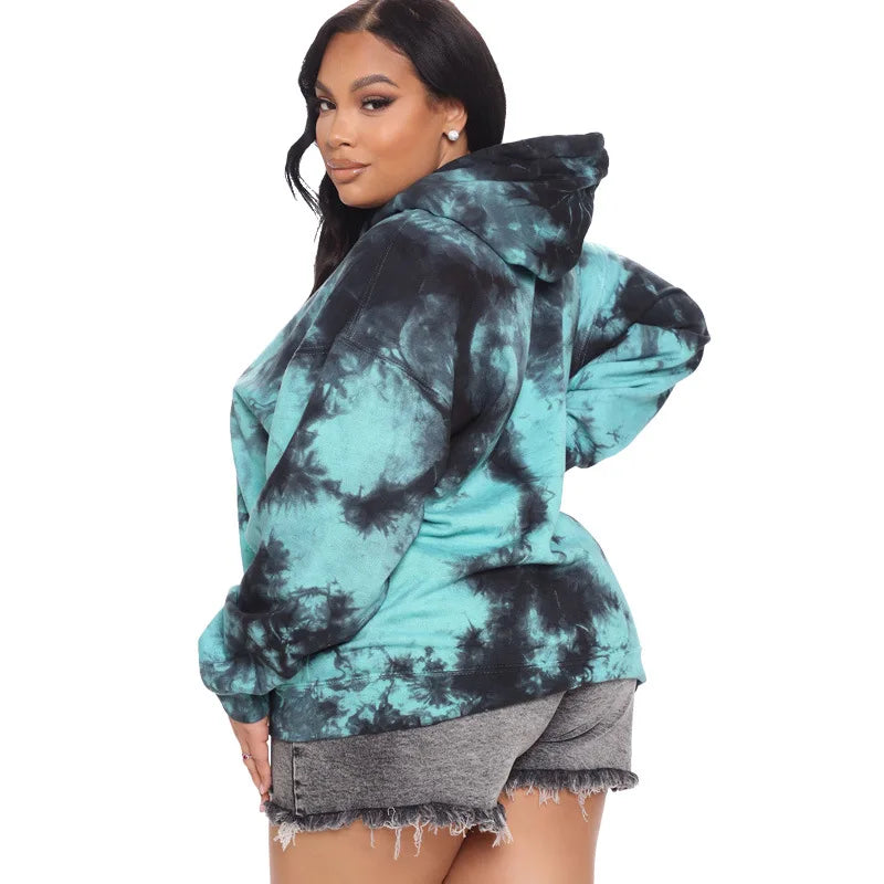 Autumn winter Tie dyed printed plus size women's fleece hooded sweatshirts