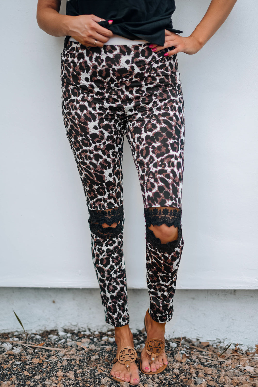 Floral Hollow Out Black Skinny Leggings