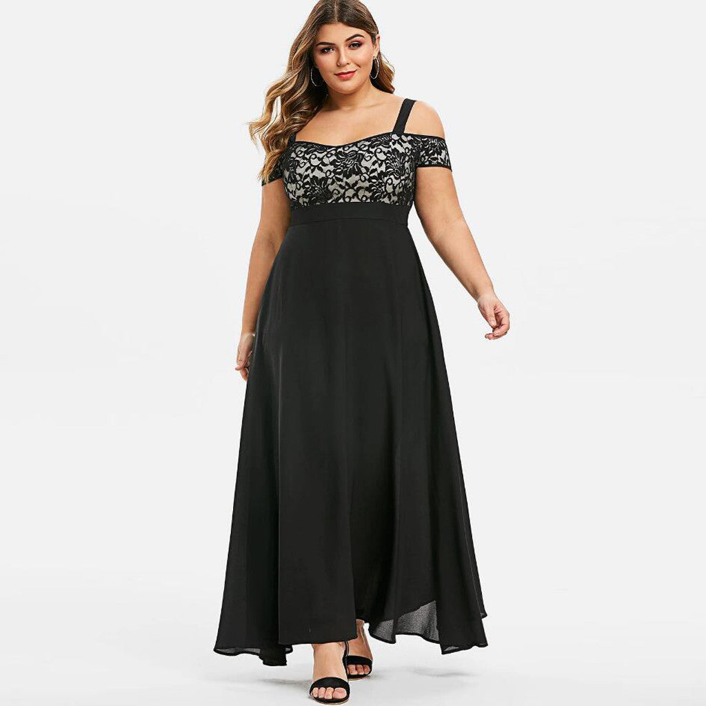 Dam Plus Size Cold Shoulder Floral Lace Maxi Party Evening Camis Long Dress