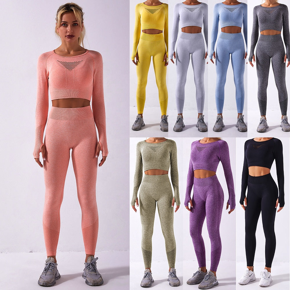 Crop Top High Waist 2 Pcs Seamless Yoga Set Sport Suit