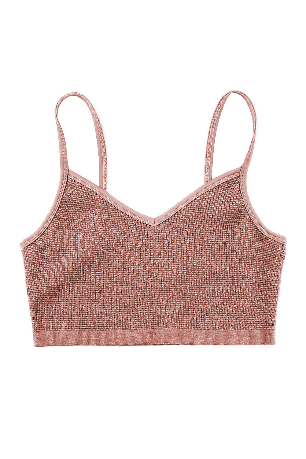 Brun våffelstickad Skinny Fit Spaghetti Strap Crop Cami Top 