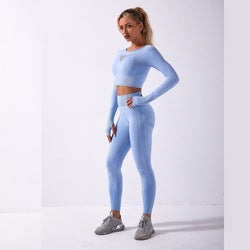 Crop Top High Waist 2 Pcs Seamless Yoga Set Sport Suit