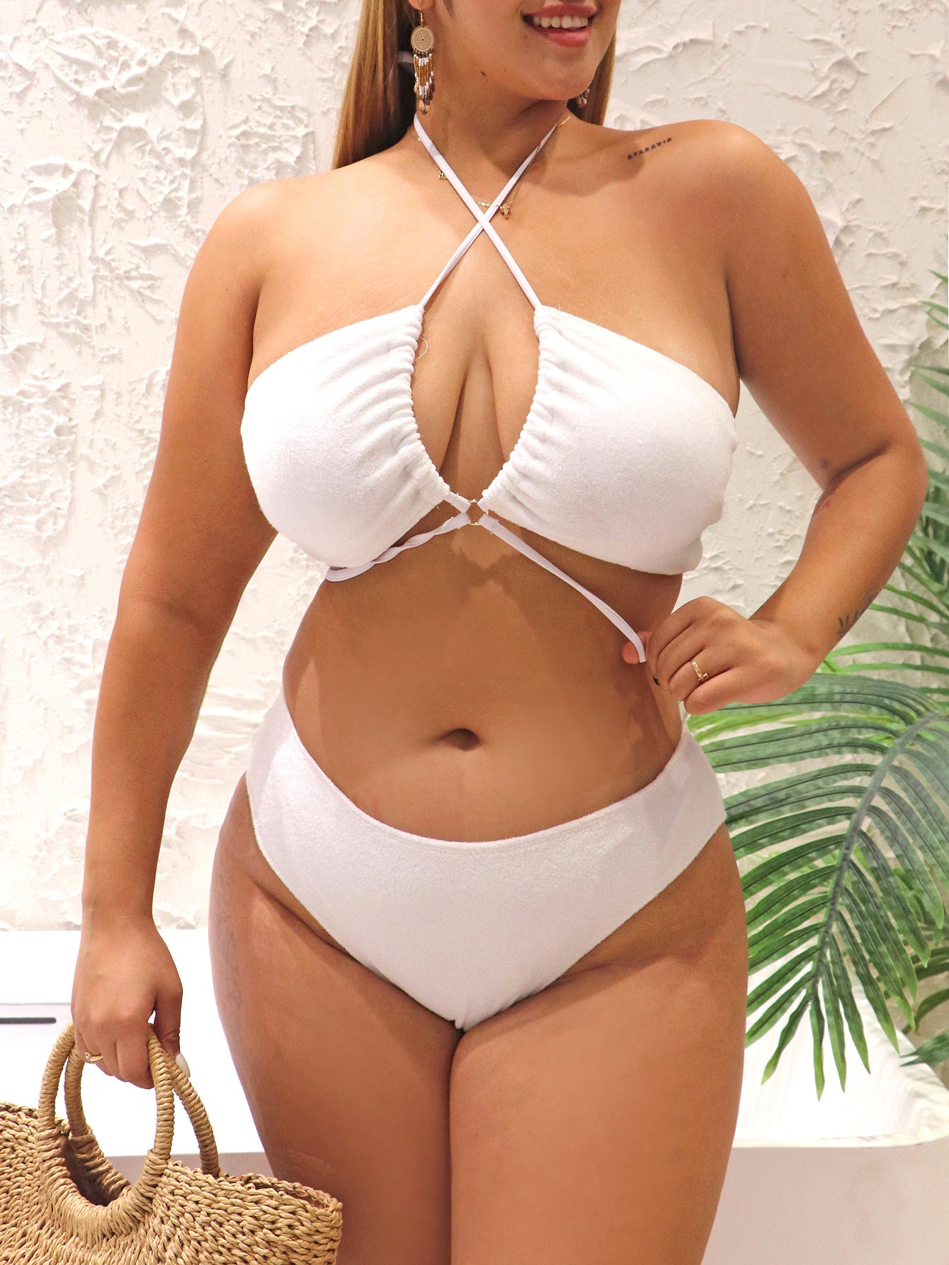 Conjuntos de bikini de talla grande 2XL para mujer, traje de baño de corte alto para mujer 