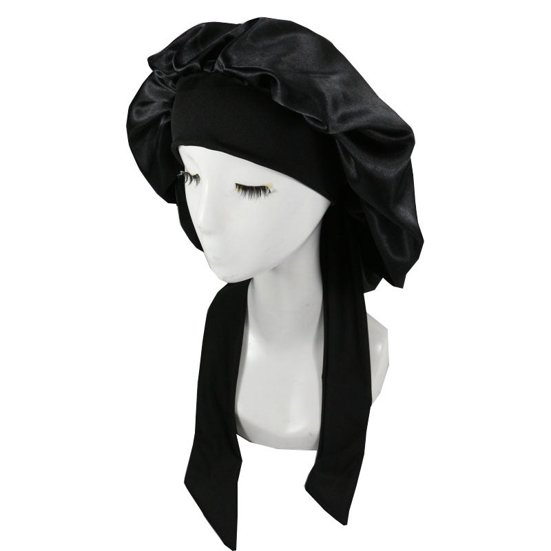 Women Silk Bonnet Home Curly Hair Sleeping Cap Lady Turban Hat