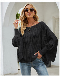 Hollow Out Batwing Sleeve White Women Knitted Sweater