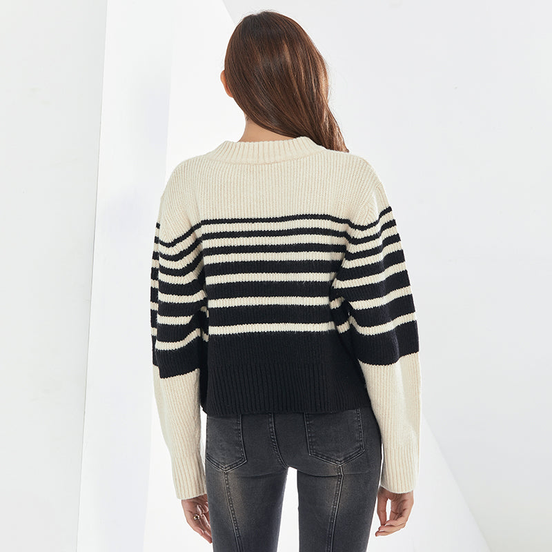 O Neck Long Sleeve Striped Sweaters Women Jumper