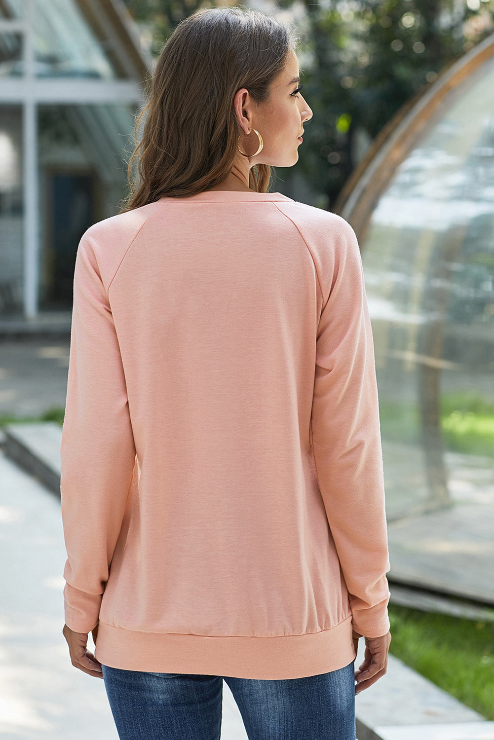 Gold Zip Detail Pink Pullover Sweatshirt