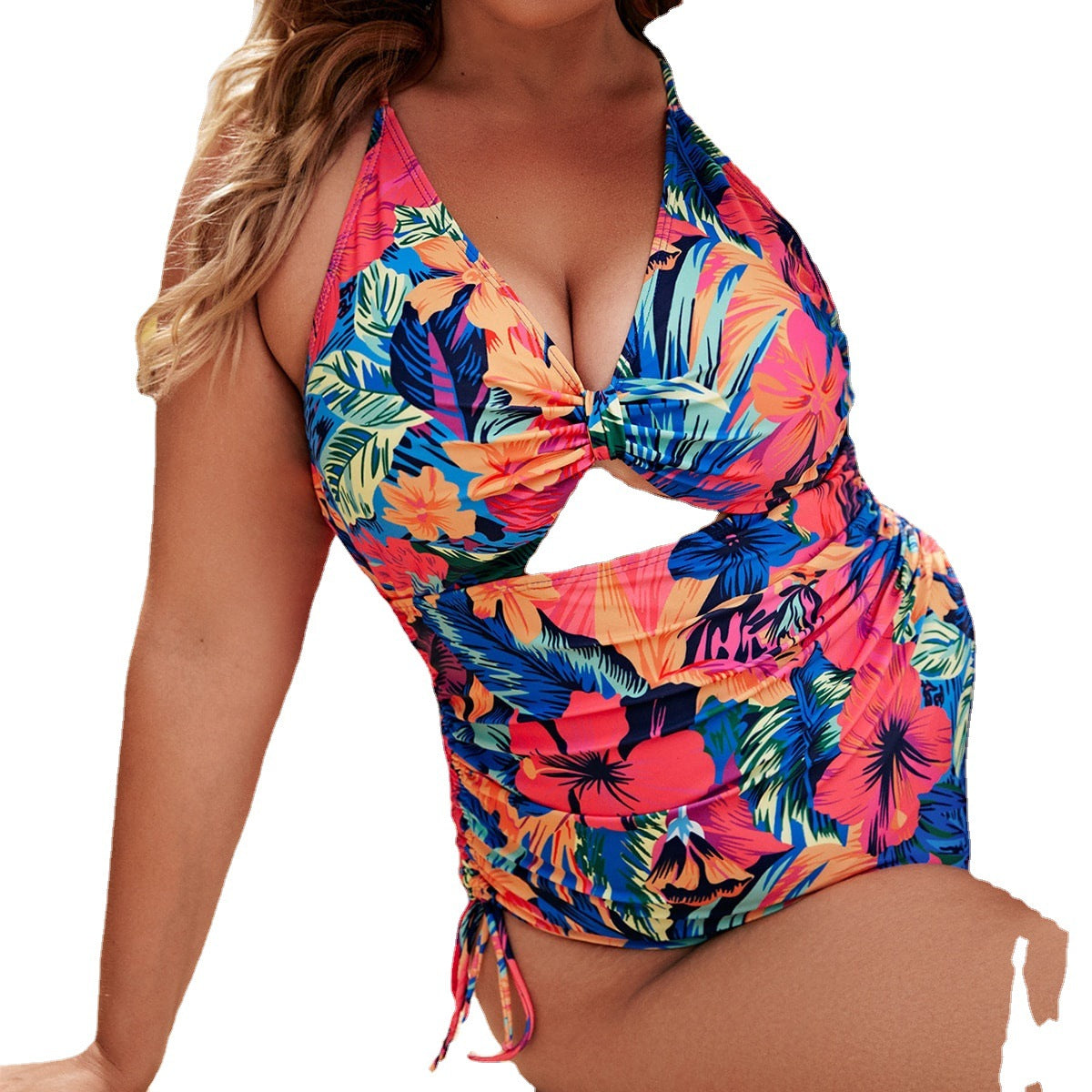 Plus Size Ladies Printed One-piece Sexy Strappy Swimsuit