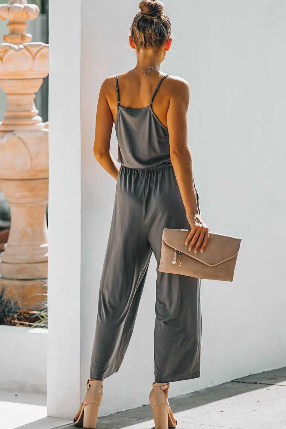 Gray Pocketed Spaghetti Straps Jumpsuit