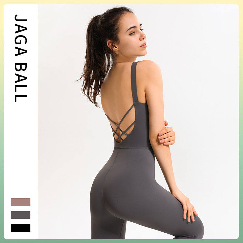 Traje deportivo de fitness todo en uno, traje de yoga de aire para mujer, mono sexy de cadera color melocotón