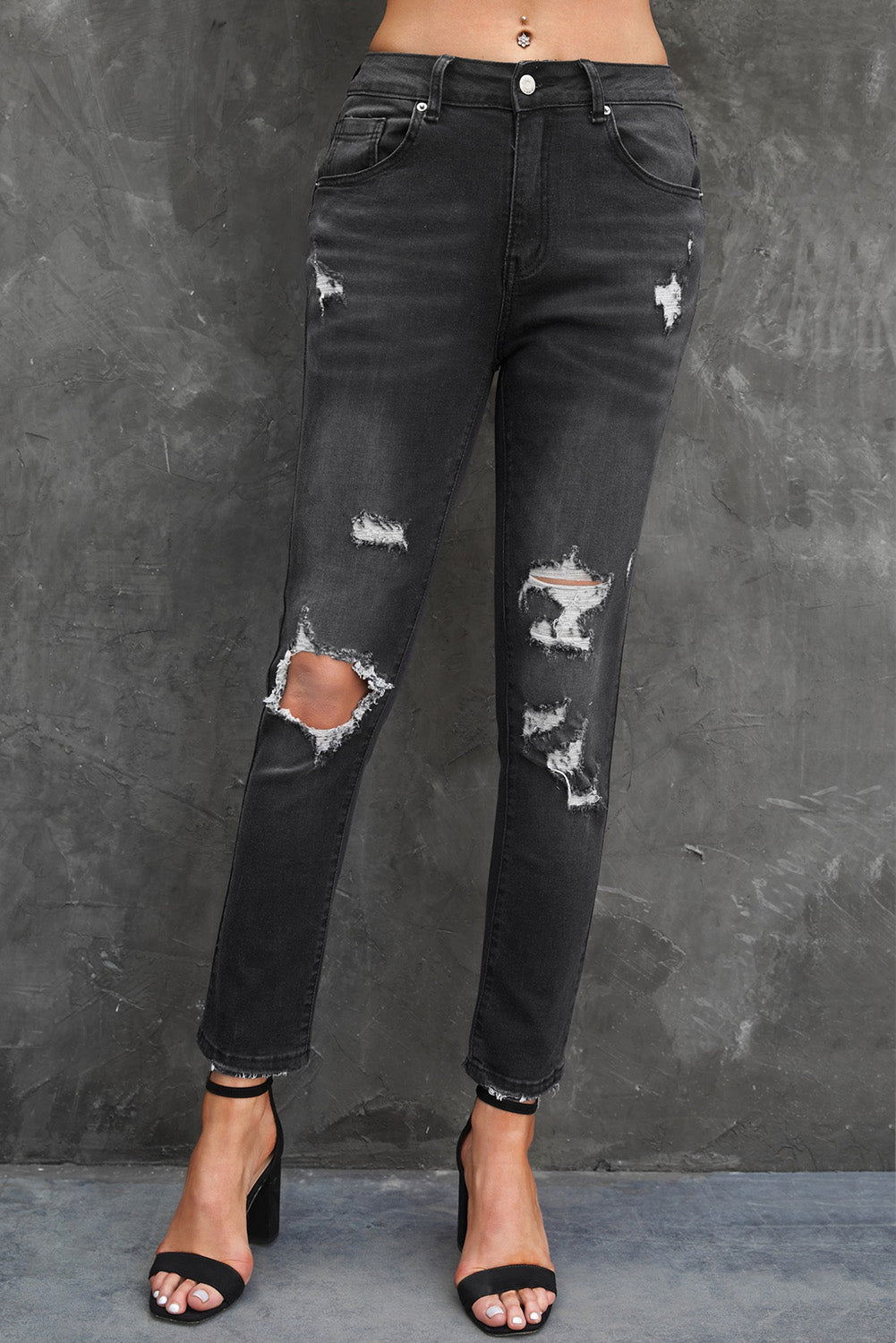 Ljusblå Distressed Holes Raka jeans 