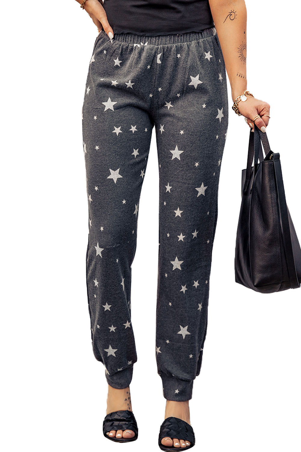 Pantalones deportivos con cintura elástica y estampado de estrellas en color gris