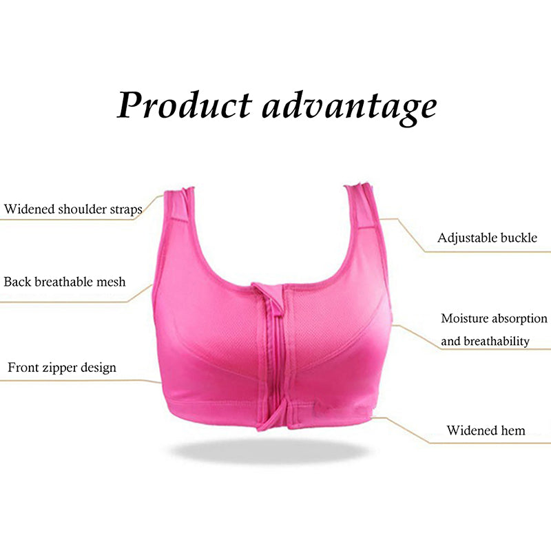 Sports Bra Women Gym Fitness Zipper High Impact Vest Active Wear